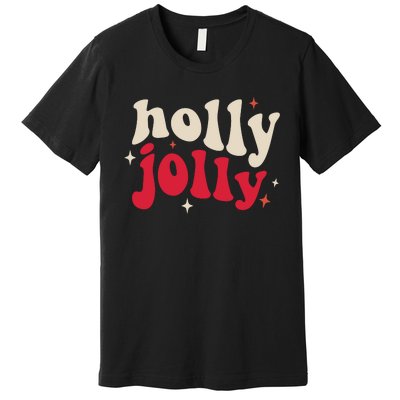 Retro Groovy Have A Holly Xmas Jolly Christmas Gift Funny Xmas Premium T-Shirt