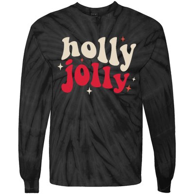 Retro Groovy Have A Holly Xmas Jolly Christmas Gift Funny Xmas Tie-Dye Long Sleeve Shirt