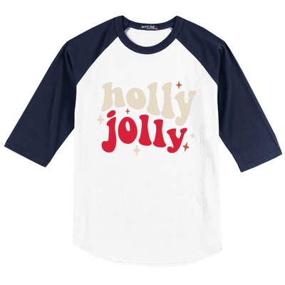 Retro Groovy Have A Holly Xmas Jolly Christmas Gift Funny Xmas Baseball Sleeve Shirt