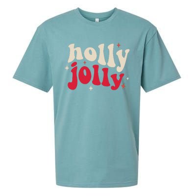 Retro Groovy Have A Holly Xmas Jolly Christmas Gift Funny Xmas Sueded Cloud Jersey T-Shirt