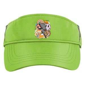 Retro Groovy Halloween Fall Vibes Smile Face Pumpkin Spice Gift Adult Drive Performance Visor