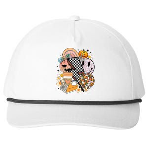 Retro Groovy Halloween Fall Vibes Smile Face Pumpkin Spice Gift Snapback Five-Panel Rope Hat