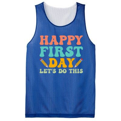 Retro Groovy Happy First Day School Funny Gift Teacher Students Gift Mesh Reversible Basketball Jersey Tank