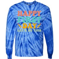 Retro Groovy Happy First Day School Funny Gift Teacher Students Gift Tie-Dye Long Sleeve Shirt