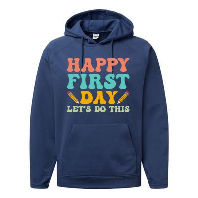 Retro Groovy Happy First Day School Funny Gift Teacher Students Gift Performance Fleece Hoodie