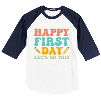 Retro Groovy Happy First Day School Funny Gift Teacher Students Gift Baseball Sleeve Shirt