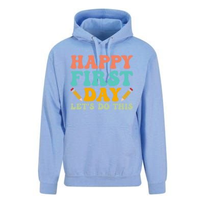 Retro Groovy Happy First Day School Funny Gift Teacher Students Gift Unisex Surf Hoodie