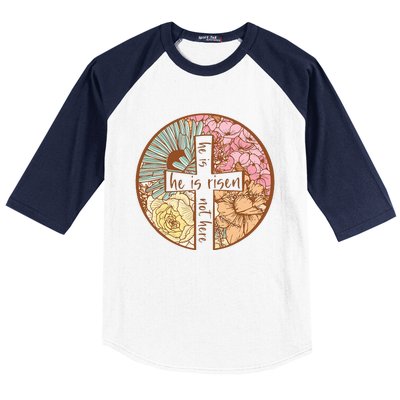 Retro Groovy He Is Risen Jesus Religious Easter Christians Baseball Sleeve Shirt