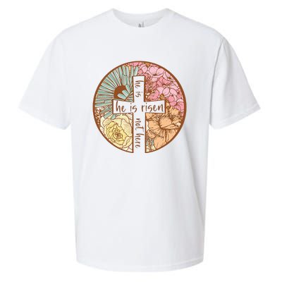 Retro Groovy He Is Risen Jesus Religious Easter Christians Sueded Cloud Jersey T-Shirt