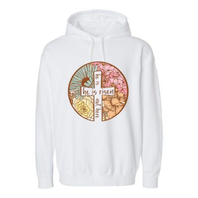 Retro Groovy He Is Risen Jesus Religious Easter Christians Garment-Dyed Fleece Hoodie