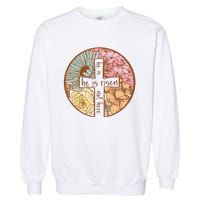 Retro Groovy He Is Risen Jesus Religious Easter Christians Garment-Dyed Sweatshirt