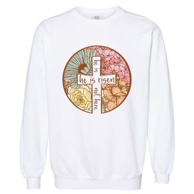 Retro Groovy He Is Risen Jesus Religious Easter Christians Garment-Dyed Sweatshirt