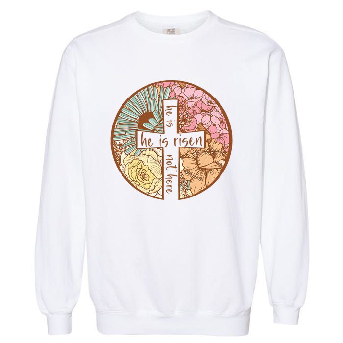 Retro Groovy He Is Risen Jesus Religious Easter Christians Garment-Dyed Sweatshirt