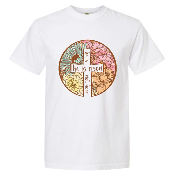 Retro Groovy He Is Risen Jesus Religious Easter Christians Garment-Dyed Heavyweight T-Shirt