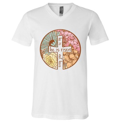 Retro Groovy He Is Risen Jesus Religious Easter Christians V-Neck T-Shirt