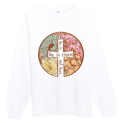 Retro Groovy He Is Risen Jesus Religious Easter Christians Premium Crewneck Sweatshirt