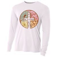 Retro Groovy He Is Risen Jesus Religious Easter Christians Cooling Performance Long Sleeve Crew