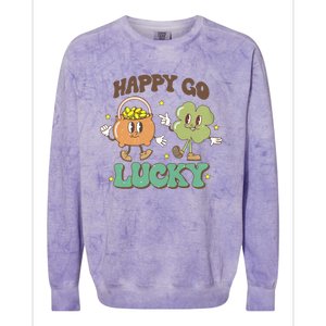 Retro Groovy Happy Go Lucky Clover Shamrock St Patrick's Day Meaningful Gift Colorblast Crewneck Sweatshirt