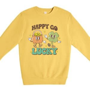 Retro Groovy Happy Go Lucky Clover Shamrock St Patrick's Day Meaningful Gift Premium Crewneck Sweatshirt