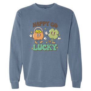 Retro Groovy Happy Go Lucky Clover Shamrock St Patrick's Day Meaningful Gift Garment-Dyed Sweatshirt