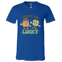 Retro Groovy Happy Go Lucky Clover Shamrock St Patrick's Day Meaningful Gift V-Neck T-Shirt