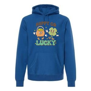 Retro Groovy Happy Go Lucky Clover Shamrock St Patrick's Day Meaningful Gift Premium Hoodie