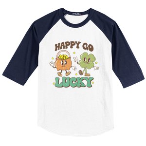 Retro Groovy Happy Go Lucky Clover Shamrock St Patrick's Day Meaningful Gift Baseball Sleeve Shirt