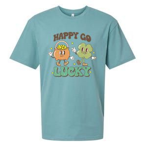 Retro Groovy Happy Go Lucky Clover Shamrock St Patrick's Day Meaningful Gift Sueded Cloud Jersey T-Shirt