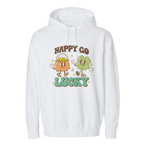 Retro Groovy Happy Go Lucky Clover Shamrock St Patrick's Day Meaningful Gift Garment-Dyed Fleece Hoodie