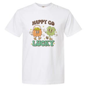 Retro Groovy Happy Go Lucky Clover Shamrock St Patrick's Day Meaningful Gift Garment-Dyed Heavyweight T-Shirt