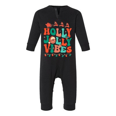 Retro Groovy Holly Xmas Jolly Vibes Christmas For Meaningful Gift Infant Fleece One Piece