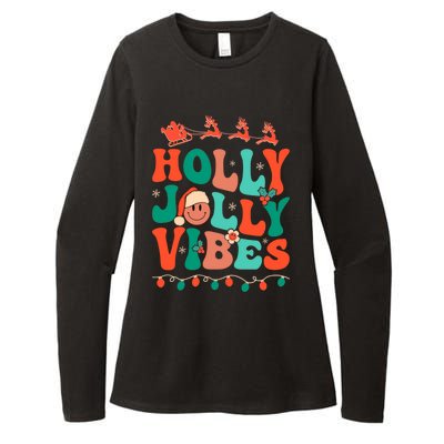 Retro Groovy Holly Xmas Jolly Vibes Christmas For Meaningful Gift Womens CVC Long Sleeve Shirt