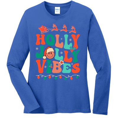 Retro Groovy Holly Xmas Jolly Vibes Christmas For Meaningful Gift Ladies Long Sleeve Shirt