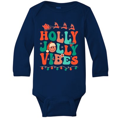 Retro Groovy Holly Xmas Jolly Vibes Christmas For Meaningful Gift Baby Long Sleeve Bodysuit