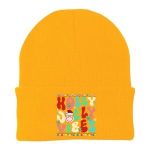 Retro Groovy Holly Xmas Jolly Vibes Christmas For Great Gift Knit Cap Winter Beanie