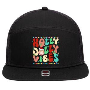 Retro Groovy Holly Xmas Jolly Vibes Christmas For Great Gift 7 Panel Mesh Trucker Snapback Hat