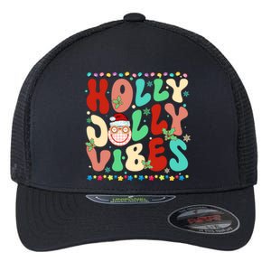 Retro Groovy Holly Xmas Jolly Vibes Christmas For Great Gift Flexfit Unipanel Trucker Cap