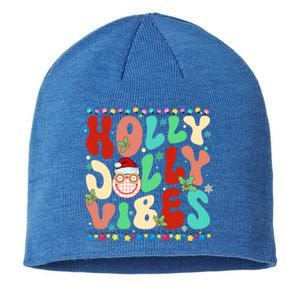 Retro Groovy Holly Xmas Jolly Vibes Christmas For Great Gift Sustainable Beanie