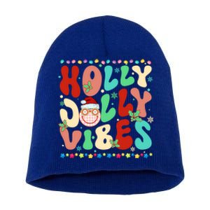 Retro Groovy Holly Xmas Jolly Vibes Christmas For Great Gift Short Acrylic Beanie