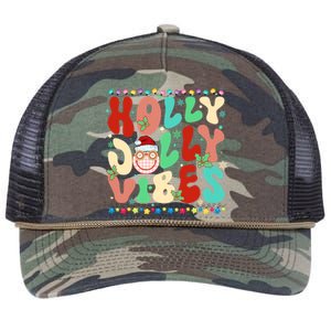 Retro Groovy Holly Xmas Jolly Vibes Christmas For Great Gift Retro Rope Trucker Hat Cap