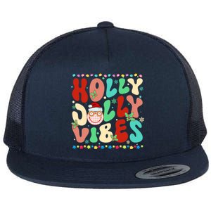 Retro Groovy Holly Xmas Jolly Vibes Christmas For Great Gift Flat Bill Trucker Hat