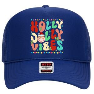 Retro Groovy Holly Xmas Jolly Vibes Christmas For Great Gift High Crown Mesh Back Trucker Hat