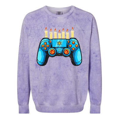 Retro Gamepad Happy Hanukkah Funny Pajama Family Matching Colorblast Crewneck Sweatshirt