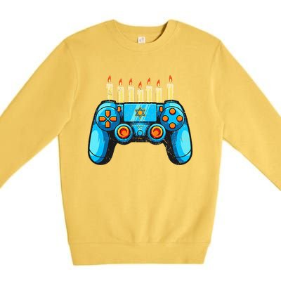 Retro Gamepad Happy Hanukkah Funny Pajama Family Matching Premium Crewneck Sweatshirt