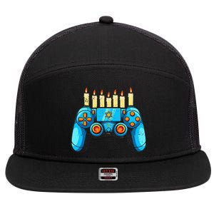 Retro Gamepad Happy Hanukkah Funny Pajama Family Matching 7 Panel Mesh Trucker Snapback Hat