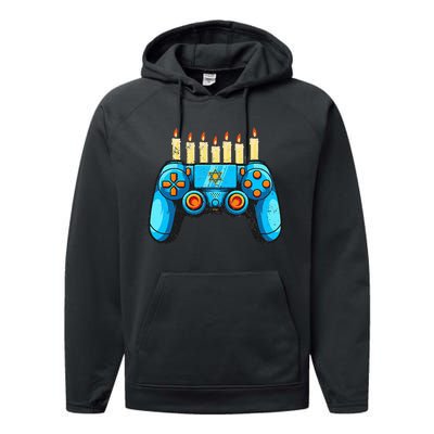 Retro Gamepad Happy Hanukkah Funny Pajama Family Matching Performance Fleece Hoodie