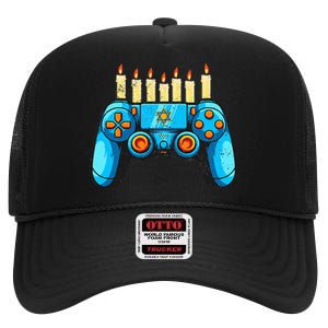 Retro Gamepad Happy Hanukkah Funny Pajama Family Matching High Crown Mesh Back Trucker Hat