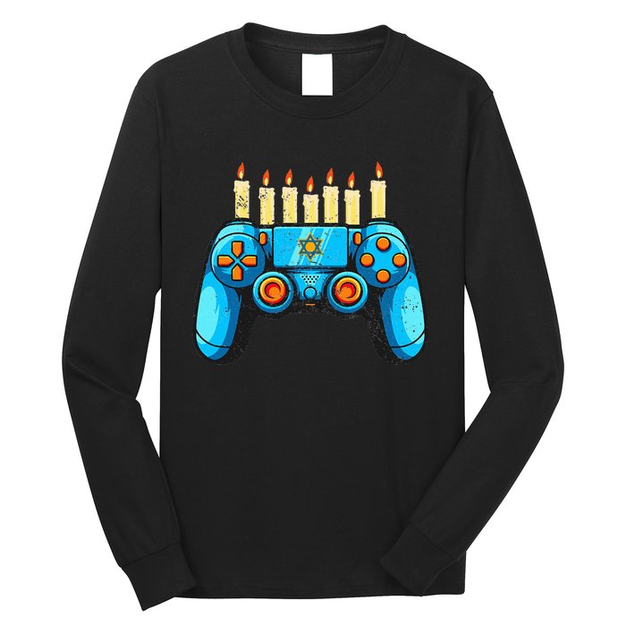 Retro Gamepad Happy Hanukkah Funny Pajama Family Matching Long Sleeve Shirt