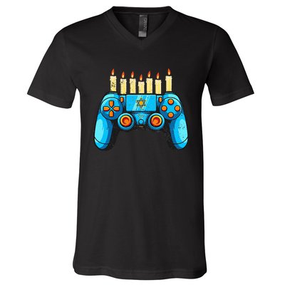 Retro Gamepad Happy Hanukkah Funny Pajama Family Matching V-Neck T-Shirt