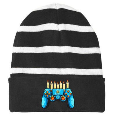 Retro Gamepad Happy Hanukkah Funny Pajama Family Matching Striped Beanie with Solid Band